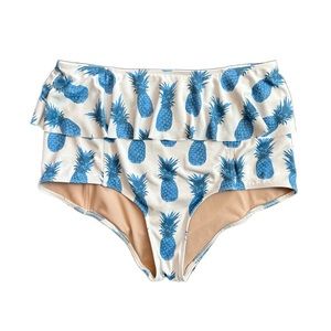Kortni Jeane blue pineapple high waisted peplum style swim bottoms medium